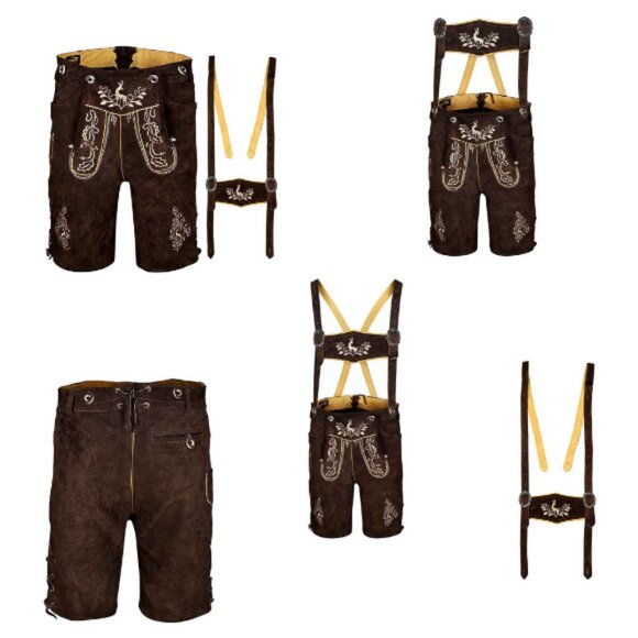 Octoberfest Lederhosen Bavarian Shorts Dark Lederhosen With Suspender  NEW - Picture 1 of 10